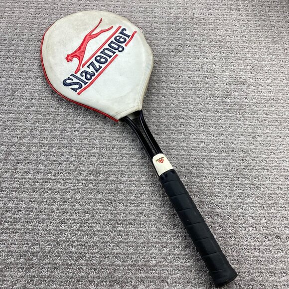Vintage Slazenger Tennis Racket JELINEK 4 1/2 L Metal Black with Cover Hong Kong - Picture 1 of 13